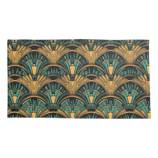 Blauwgroen en goudkunst Deco Kussensloop (Achterkant-Links)