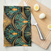 Blauwgroen en goudkunst Deco Theedoek (Quarter Fold)