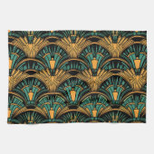 Blauwgroen en goudkunst Deco Theedoek (Horizontaal)