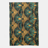 Blauwgroen en goudkunst Deco Theedoek (Verticaal)