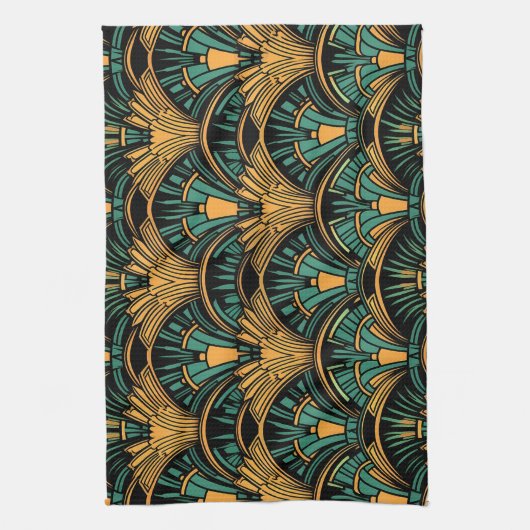 Blauwgroen en goudkunst Deco Theedoek (Verticaal)