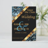 Blauwgroen en goudmarmer bruiloft save the date (Staand voorkant)