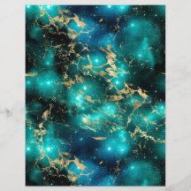 Blauwgroen en goudmarmer Galaxy-scrapbook — vel