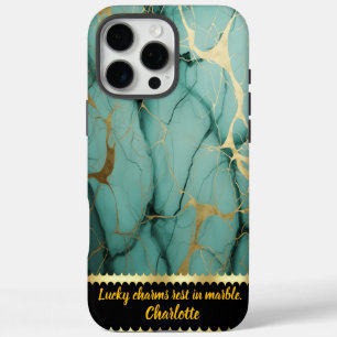 Blauwgroen en goudmarmer met ingewikkelde patronen iPhone 16 pro max hoesje