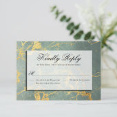 Blauwgroen en goudmarmerende RSVP Gelieve te antwo (Staand voorkant)