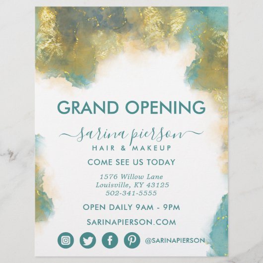 Blauwgroen en goudmatige, flexibele kunstbrochure  flyer (Voorkant)