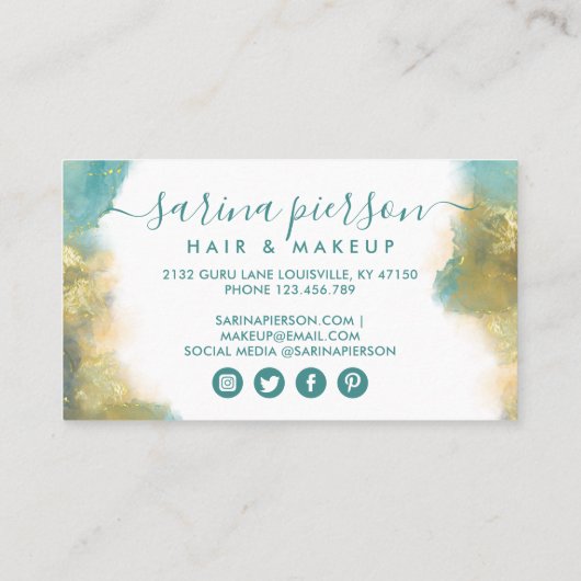 Blauwgroen en goudmatige kunstinktpatronen voor vl afsprakenkaartje (Achterkant)