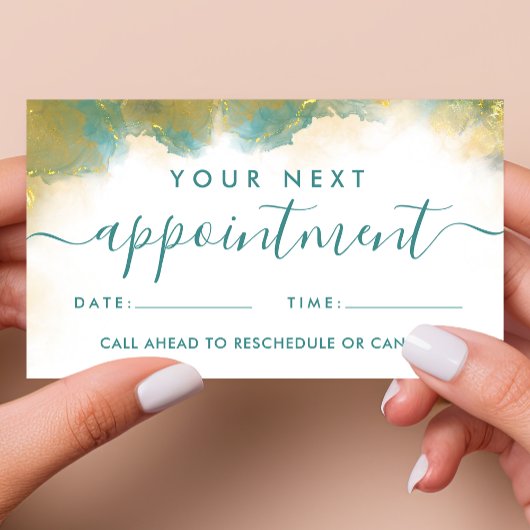 Blauwgroen en goudmatige kunstinktpatronen voor vl afsprakenkaartje