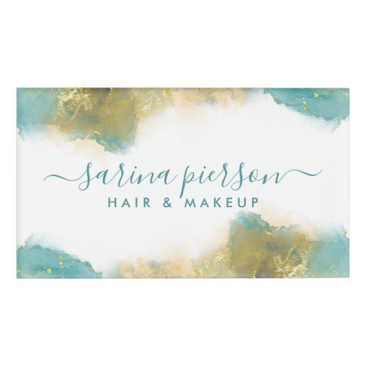 Blauwgroen en goudmatige kunstinktpatronen voor vl naambadge (Voorkant)