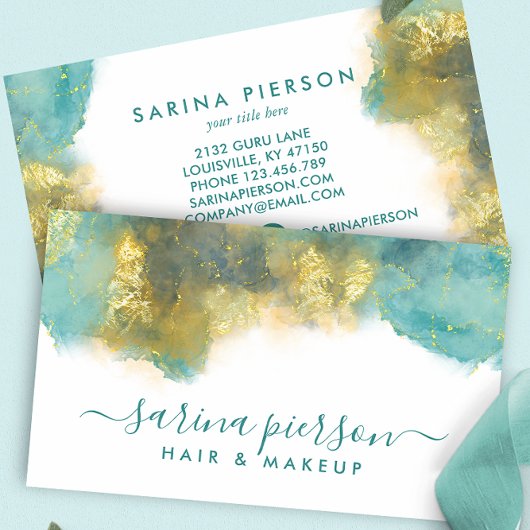 Blauwgroen en goudmatige kunstinktpatronen voor vl visitekaartje