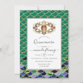Blauwgroen en goudmonogram Gemstone Mermaid Quince Kaart (Voorkant)