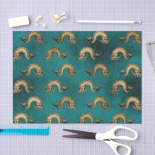 Blauwgroen en goudnig Heradlic Patroon Tissuepapier (Craft)