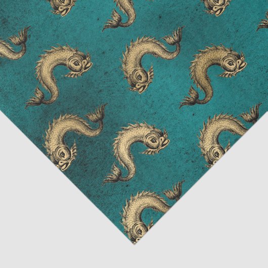 Blauwgroen en goudnig Heradlic Patroon Tissuepapier (Detail)