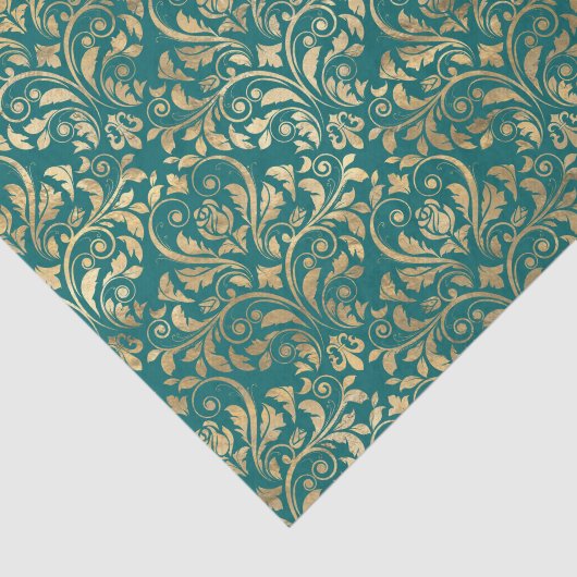 Blauwgroen en goudolie Tissuepapier (Detail)