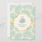 Blauwgroen en goudpaisley islamitische bruiloft kaart (Voorkant)