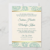 Blauwgroen en goudpaisley islamitische bruiloft kaart (Achterkant)