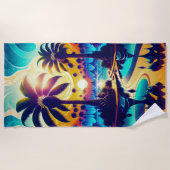 Blauwgroen en goudpalmen strandlaken (Voorkant)