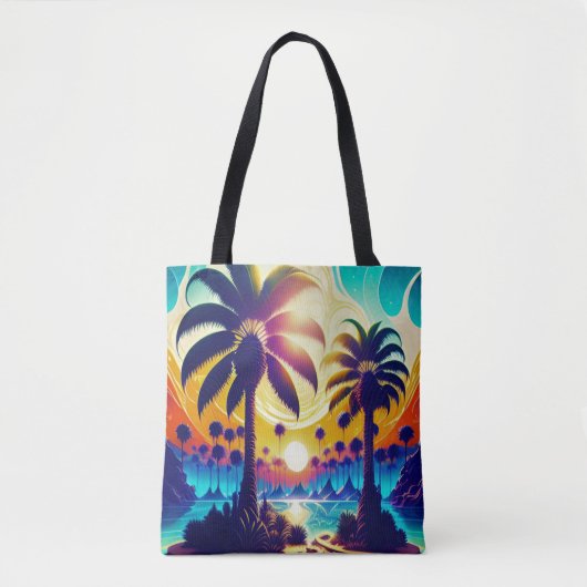 Blauwgroen en goudpalmen tote bag (Voorkant)