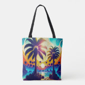 Blauwgroen en goudpalmen tote bag (Achterkant)