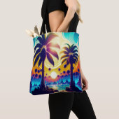 Blauwgroen en goudpalmen tote bag (Dichtbij)