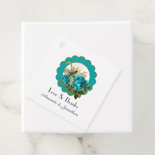 Blauwgroen en goudparken in Parijs Rozen bruiloft Bedankjes Labels (In situ)