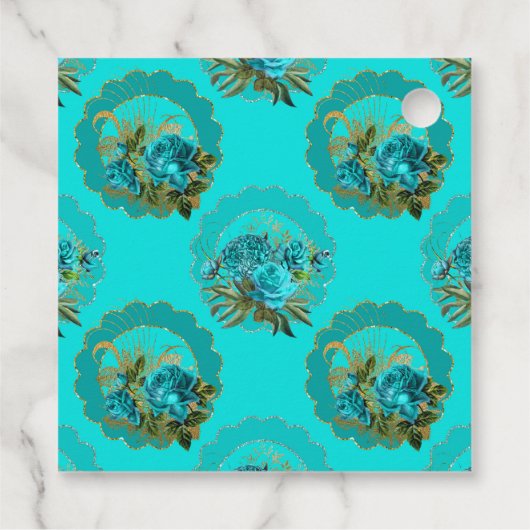 Blauwgroen en goudparken in Parijs Rozen bruiloft Bedankjes Labels (Achterkant)