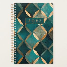 Blauwgroen en goudpatroon planner