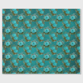 Blauwgroen en goudRoos Cadeaupapier (Vlak)