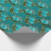 Blauwgroen en goudRoos Cadeaupapier (Hoek)
