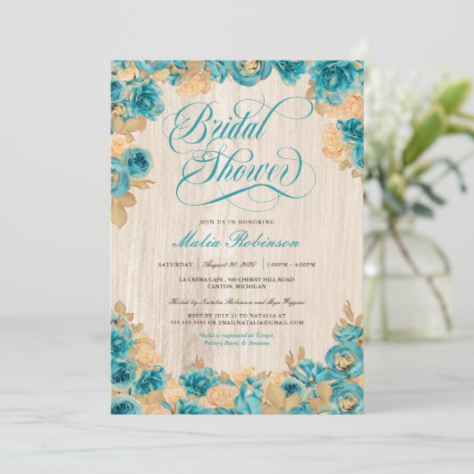 Blauwgroen en goudRozen Elegant Rustisch Vrijgezel Kaart (Staand voorkant)