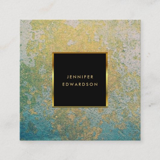 Blauwgroen en goudsteen geode professional vierkante visitekaartje (Voorkant)