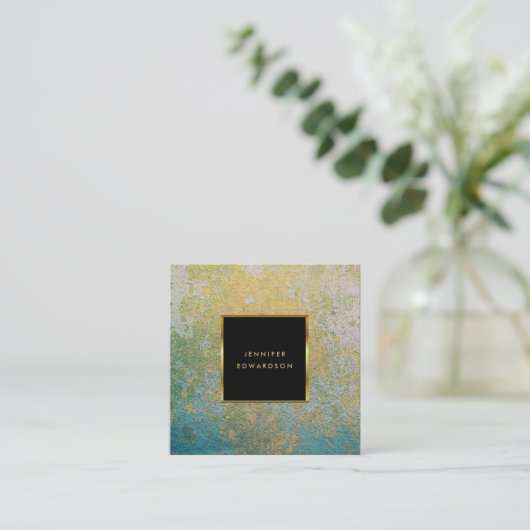 Blauwgroen en goudsteen geode professional vierkante visitekaartje (Staand voorkant)