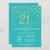 Blauwgroen en goudsurrogaat 21ste verjaardag Diamo Kaart (Voorkant / Achterkant)