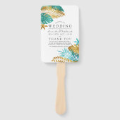 Blauwgroen en goudtropisch huwelijksprogramma handwaaier (Voorkant)