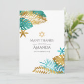 Blauwgroen en goudtropische vlek Mitzvah Bedankkaart (Staand voorkant)