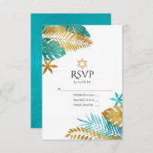 Blauwgroen en goudtropische vlek Mitzvah RSVP Kaartje (Voorkant / Achterkant)
