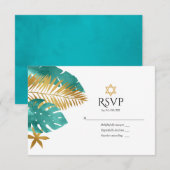 Blauwgroen en goudtropische vlek Mitzvah RSVP Kaartje (Voorkant / Achterkant)