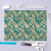 Blauwgroen en goudvlies Floral Damask Tissuepapier (Craft)