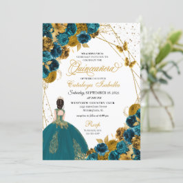 Blauwgroen en goudvlinder Princess Quinceanera Kaart