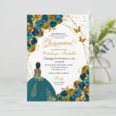 Blauwgroen en goudvlinder Princess Quinceanera Kaart (Staand voorkant)