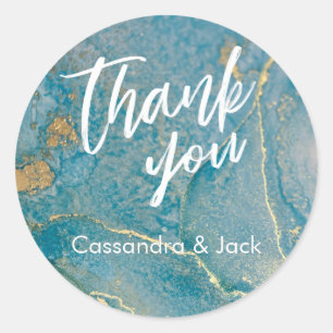 Blauwgroen en goudvloeibaar Abstract kunstje Casua Ronde Sticker