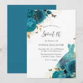 Blauwgroen en goudvrije ddrukkers Rozen Sweet 16-p Kaart (Voorkant / Achterkant)