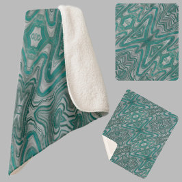 Blauwgroen en Grijs Boho Chic Aardse Abstract Patr Sherpa Deken
