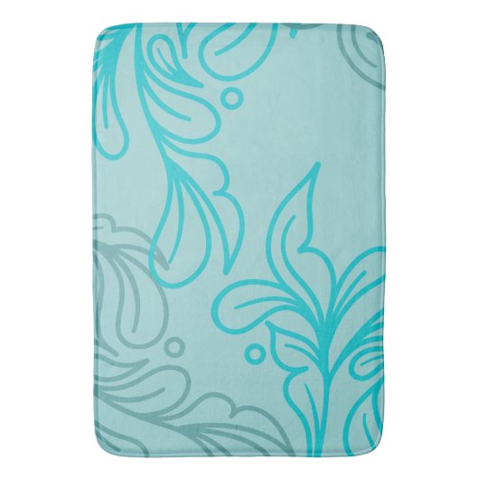 Blauwgroen en grijs Boho Leaf-ontwerp Badmat (Voorkant Verticaal)