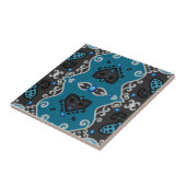 Blauwgroen en grijs Damask Rhinestones Patroon Tegeltje (Zijkant)