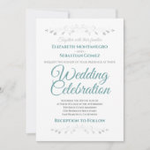 Blauwgroen en Grijs Eenvoudige Elegante Huwelijksu Kaart (Voorkant)