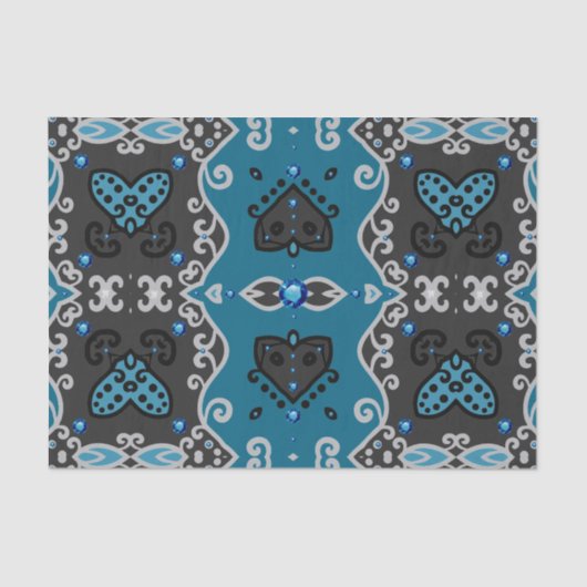 Blauwgroen en grijs  Elegant Rhinestones Patroon Tissuepapier (Voorkant)