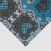 Blauwgroen en grijs  Elegant Rhinestones Patroon Tissuepapier (Detail)