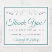 Blauwgroen en grijs huwelijk bedankt sparkling wijnetiket (Enkel label)