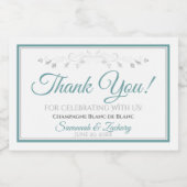 Blauwgroen en grijs legant huwelijk bedankt Mini Sparkling Wijnetiket (Enkel label)